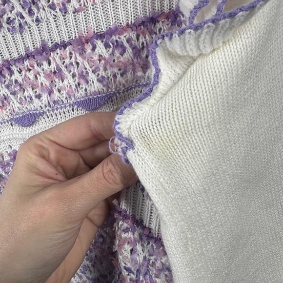 Fate Anthropologie Sweater Women Size S White Purple Ruffle Long Sleeve Spring - Picture 6 of 10